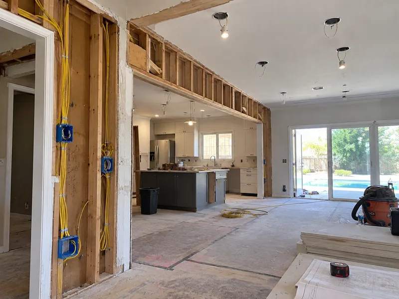 Remodel in progress with new wiring tied into an existing home