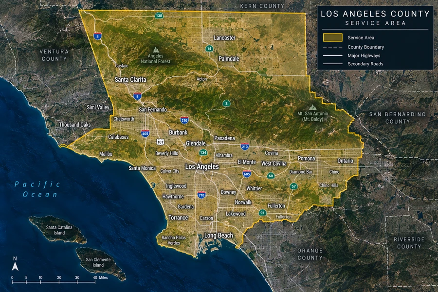 Map of JIC Electric coverage across Los Angeles County