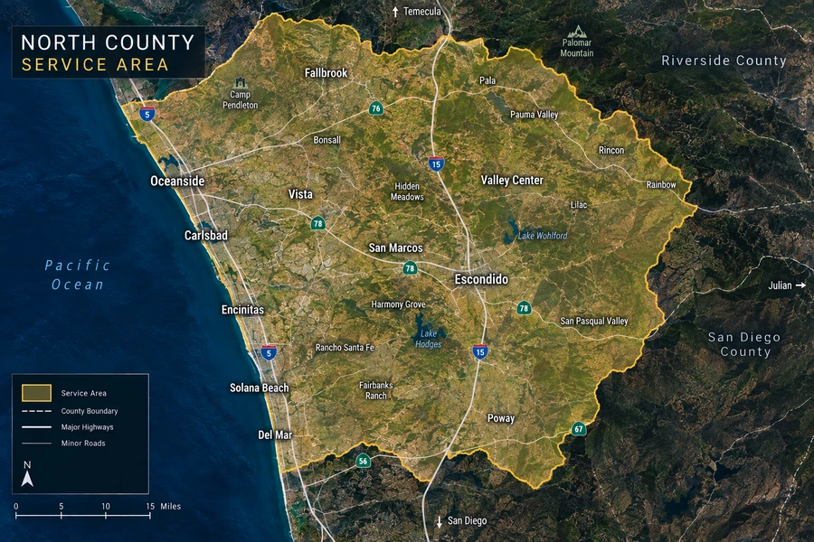 Map of the North County San Diego service area