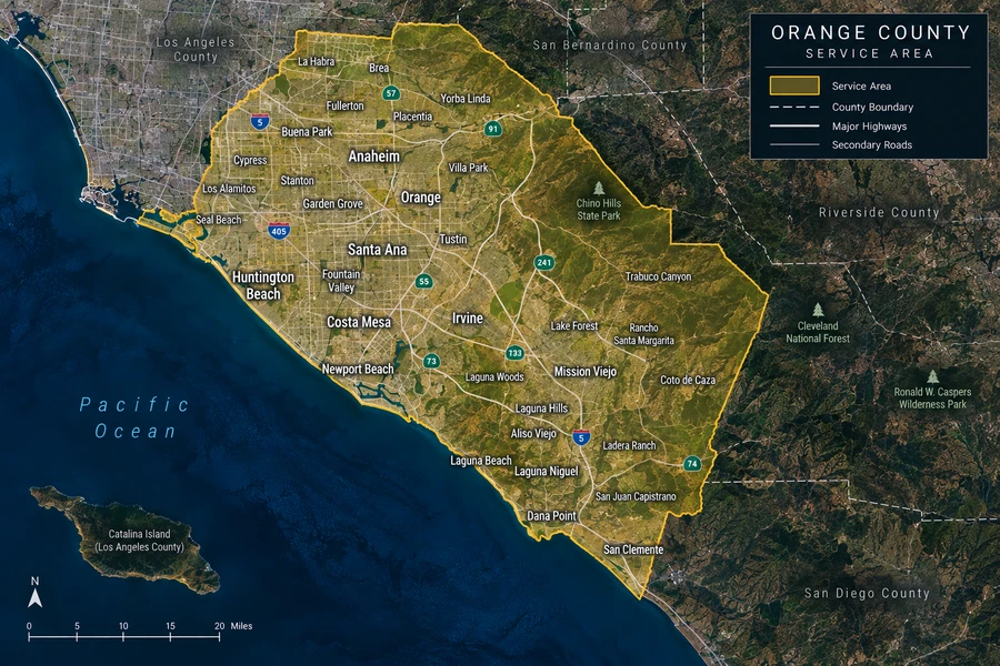 Map of the Orange County service area