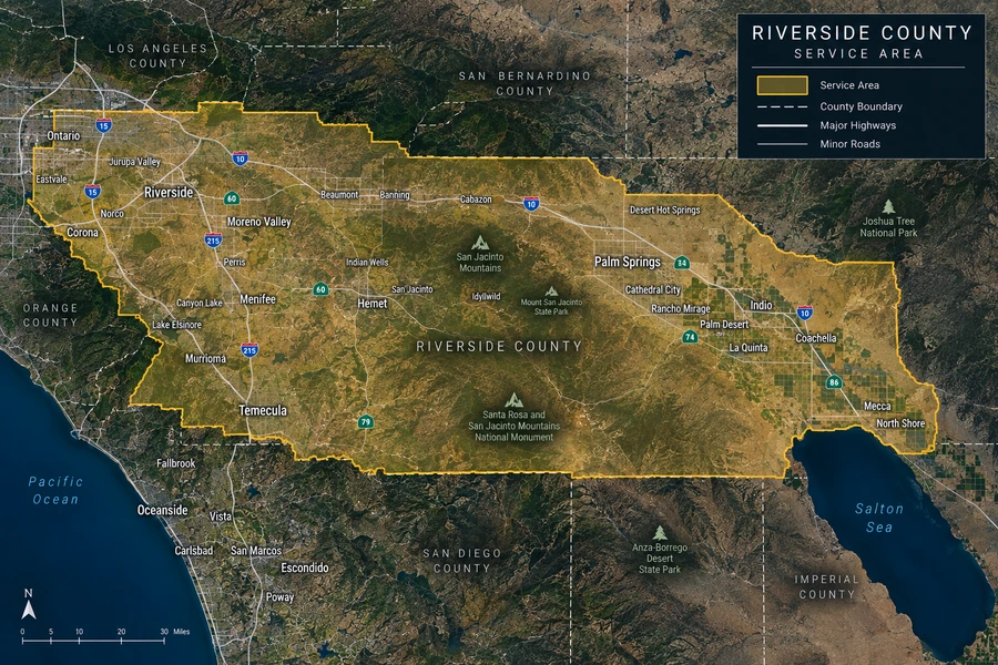 Map of the Riverside County service area