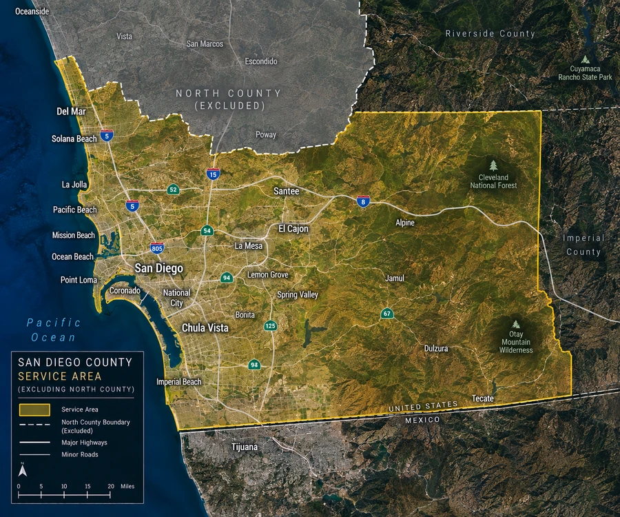 Map of the San Diego County service area